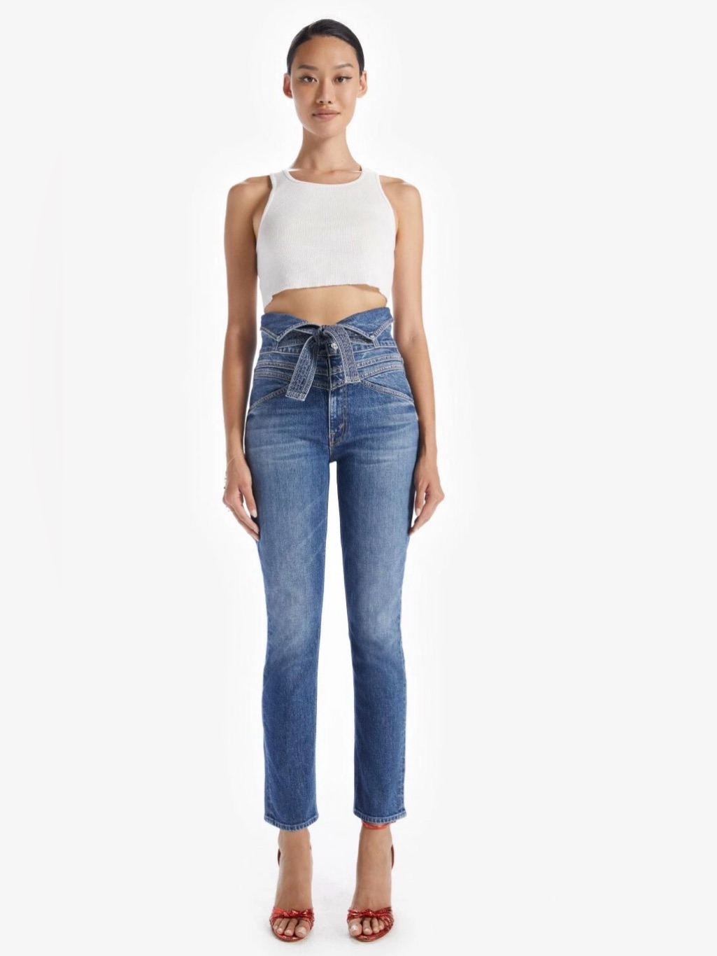 Mother The Triple Stack Insider Ankle Jeans Chick Flick High Rise Tie Belt 28